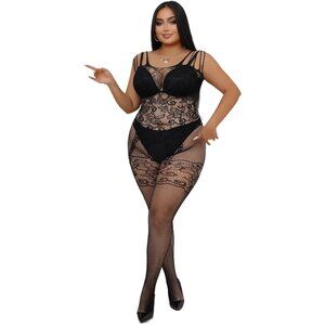 Ultra-Sexy Fishnet Bodystocking Lingerie in Lace Jacquard - Plus Sizes Available